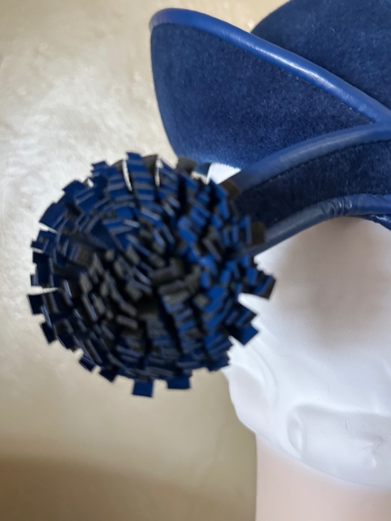 MOD 1960s\' NAVY VELOUR FELT HAT + VINYL EDGING & BACK STRIPS & \